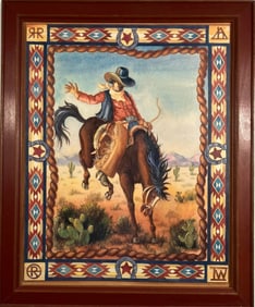 Vintage Joan Cole Western Cowboy Rodeo Poster "” Framed Southwestern Art