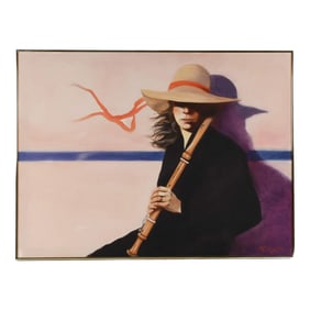 Framed Painting of Ray Young's Woman With Clarinet