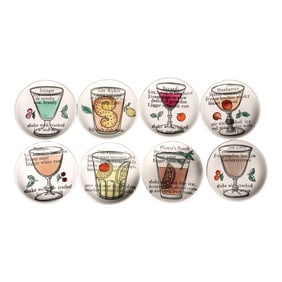 Piero Fornasetti Ceramic Complete Set of "Cocktail" Pattern Coasters