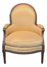 Carved French Louis XVI Armchair or Bergere Chair