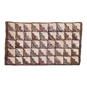 American Hand Loomed Hooked Rug Wall Hanging, C. 1880