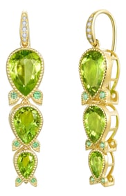 Nina Zhou Lily of the Valley 7.40ctw Peridot Tsavorite Diamond Drop Earrings in 14k Yellow Gold, A P