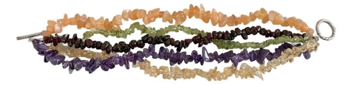 Vintage Multi-Strand Beaded Wrap Bracelet With Amethyst, Carnelian, Citrine, Peridot, and Garnet - S