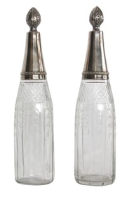 Antique French Paul Ferrante Crystal and Silver Cruets - Set of 2