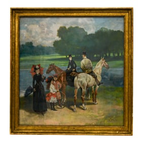 Framed Signed John Louis Brown (1829-1890) Autour Du Lac Pastel on Paper