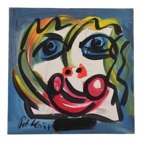 Signed Peter Keil "C. Clown 73" Oil on Masonite
