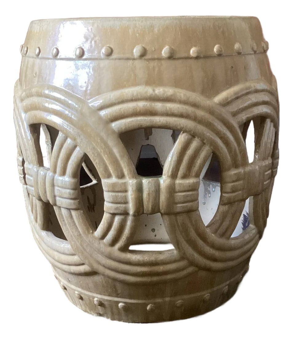 Late 20th Century Large Chinese Glazed Pottery Drum Side Table (1 of 5)