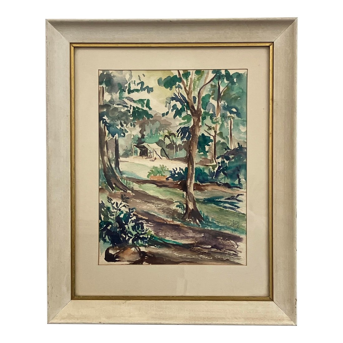 Charlotte Gruber Watercolor Landscape, Camping Scene c.1950s (1 of 11)