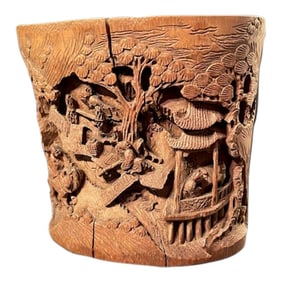 Chinese Qing Dynasty Carved Bamboo Brush Pot.