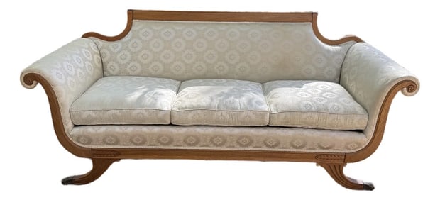 Duncan Pfyfe Style Sofa With Carved Wood Detail