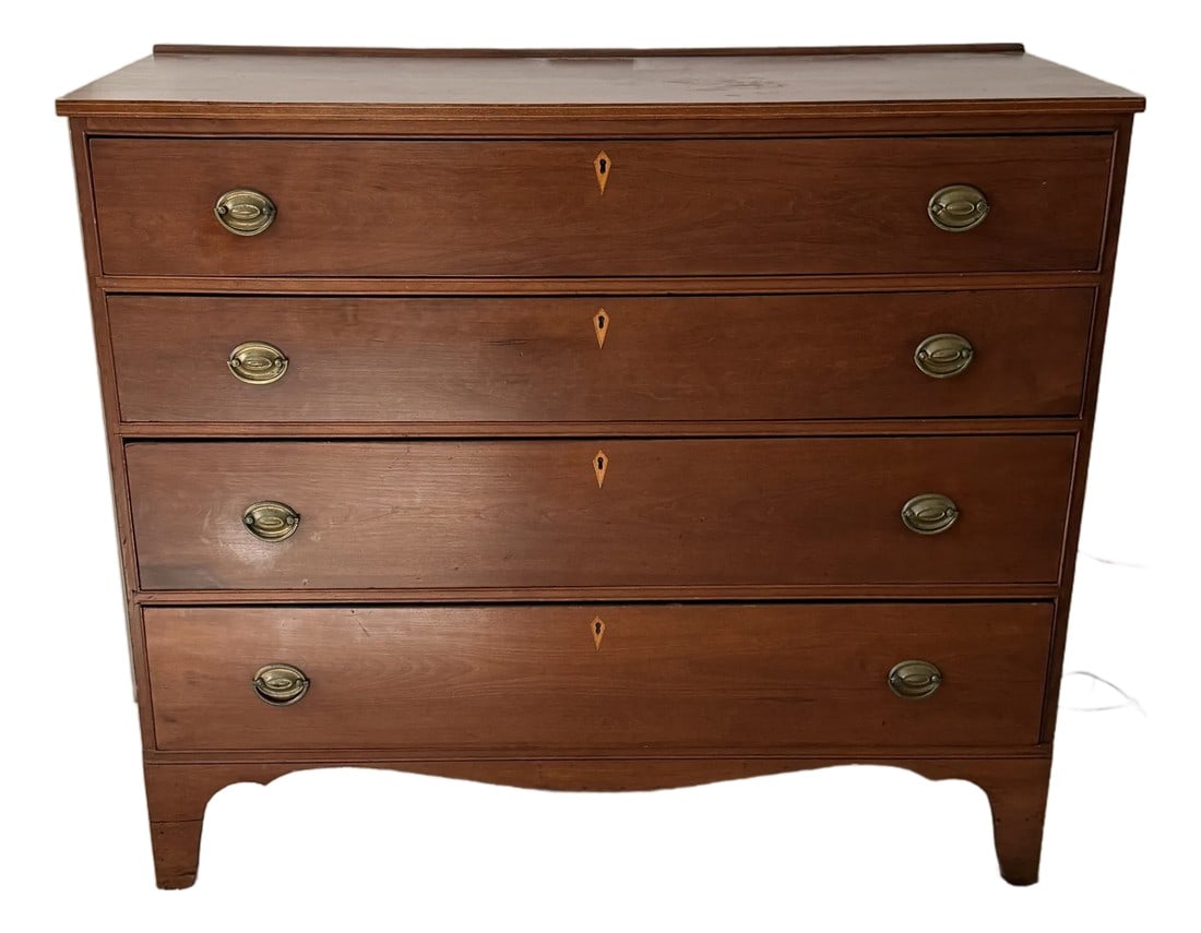 Antique Cherry Federal Dresser, Ca. 1830-1840: Antique Cherry Federal Dresser, ca. 1830-1840 A lovely example of an American Cherry dresser. Has original oval brass pulls, diamond escutcheons and a curved apron detail. In good vintage condition 42