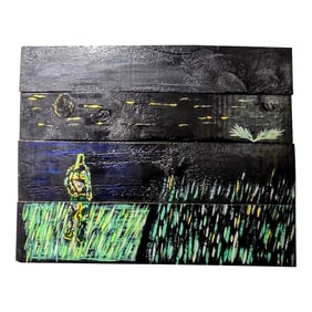 Signed Primitive Futurism Painting "Pro Magnon" by Artist John Carnright