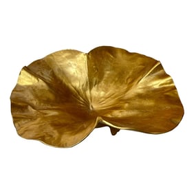 Harvin Virginia Metalcrafters Large Lotus Anodized Gold Aluminum Bowl on Stand