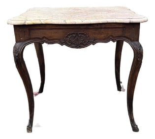 18th Century Louis XV Style Carved Walnut Marble Marble Top Side Table