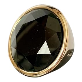 Yves Saint Laurent Gold Tone & Green Stone Ring, Size 6.5