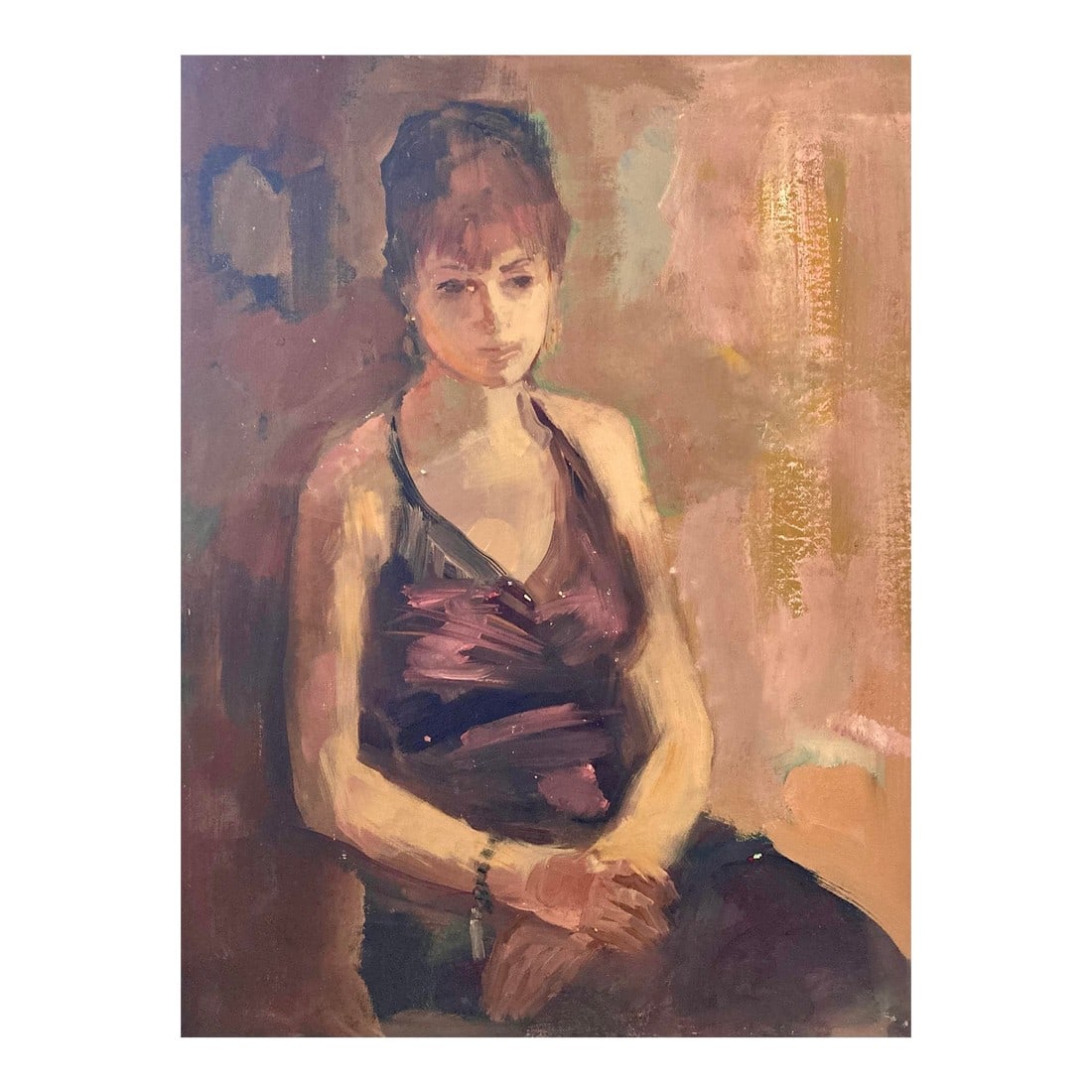 Vintage Female Portrait: Portrait of a seated woman attributed to Murat Kaboulov (1939-2010). From the artist's estate. Very beautiful complex colors and mysterious atmosphere. Condition: Alterations: Original Condition Unalt