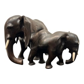 African Blackwood Elephant Family Sculpture (Tanzania)