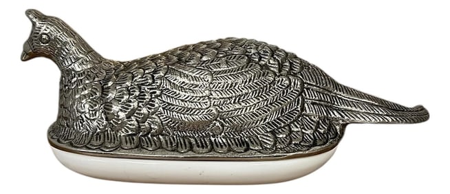 Godinger Pheasant Silverplate and Ceramic Butter Dish