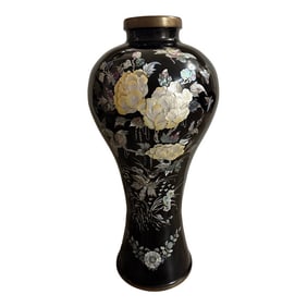 1930s Korean Mother of Pearl Large Size Flowers Floor Vase 27in