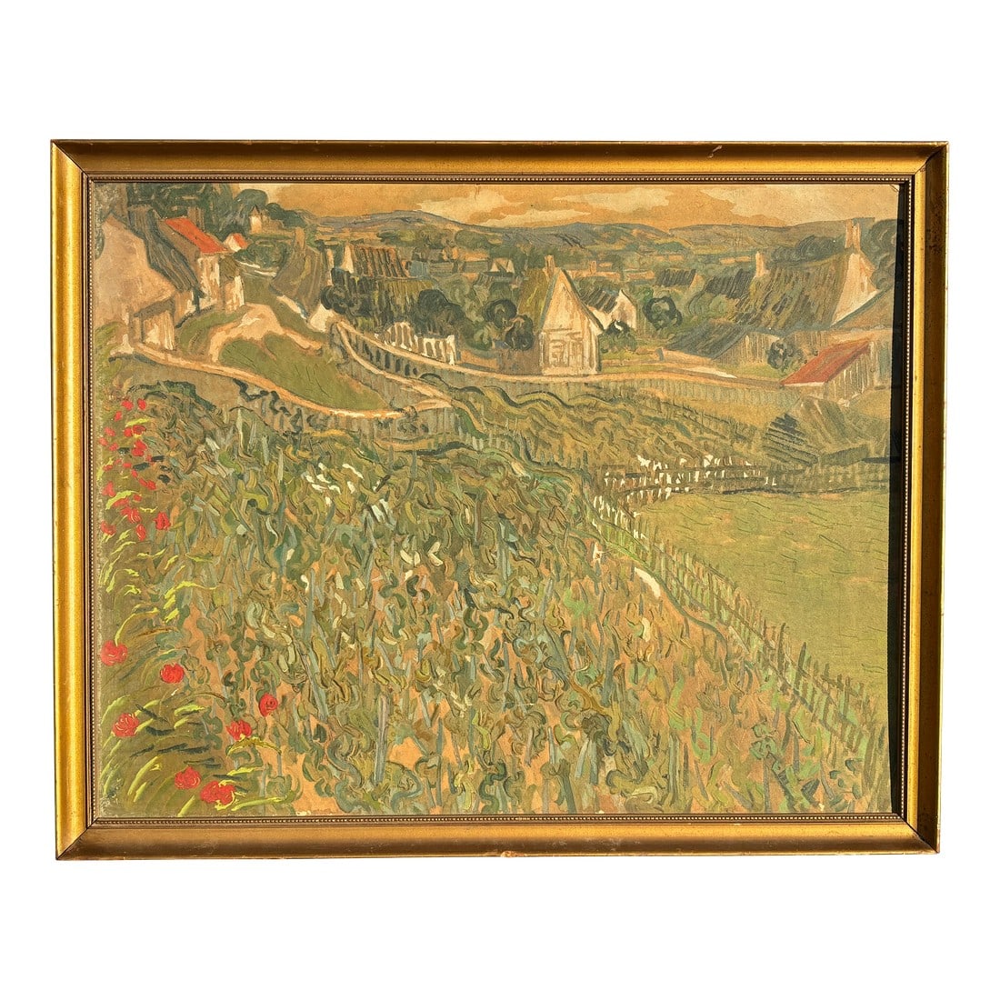 Early 20th C. Village Landscape Print on Board - In the Impressionist Style (1 of 11)