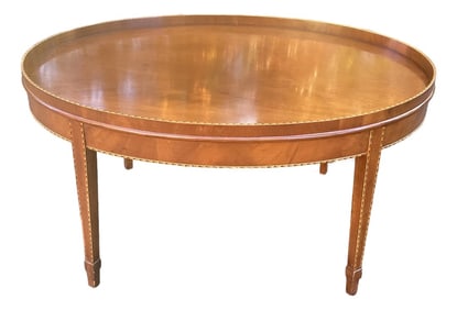 Vintage English Oval Coffee Table With Gallery Edge