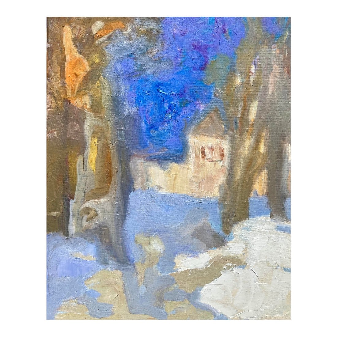 Vintage Murat Kaboulov Oil Painting of Snowy Cityscape: Vintage snow scene by Murat Kaboulov 1939-2010. Signed and dated on verso. Unframed Condition: Alterations: Original Condition Unaltered Imperfections: Some Imperfections Condition Notes: Great vintag
