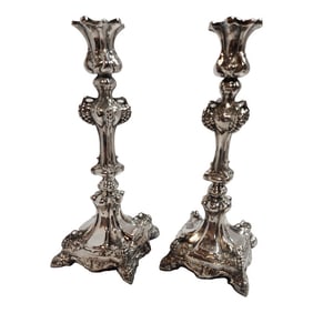 Pair of Roccoco Sterling Silver Antique Candlesticks.