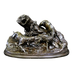 Mid 19th Century Fox Hunting, bronze by P J Mene