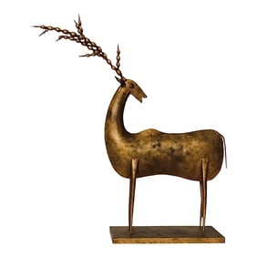 1950s Substantial Metal Deer Sculpture With Hand-Forged Antlers | Winter Holiday Decor