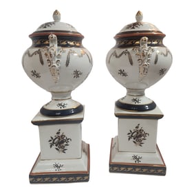 Beautiful Pair of Vintage Neoclassical Porcelain Urns