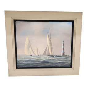 1990s Original Tim Thompson Maritime Painting Plymouth Hoe, Meadows Tower