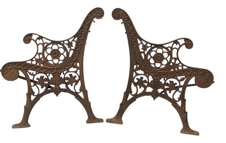 Vintage Cast Iron Garden Bench With Carved Side End Pieces