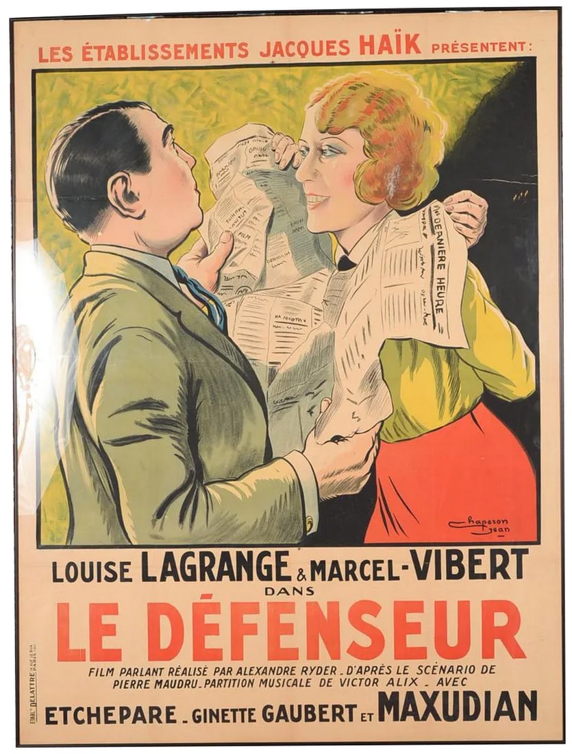 Le Defenseur French Movie Poster: Le Defenseur -original 1930 french movie poster size 48 x 60" A beautiful piece that will add to your décor! Condition: Condition Notes: Excellent - Minor wear consistent with age and history Dim