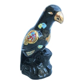 Circa 1970s Mid-Century Black & Gold Ceramic Parrot
