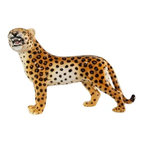 Mid 20th Century Italian Mid-Century Glazed Porcelain Leopard Sculpture