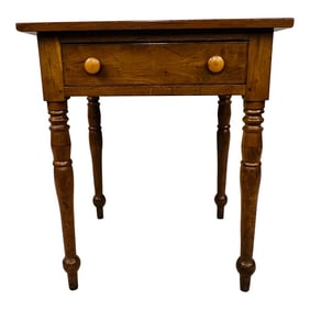 Early 1800s Antique Solid Cherry Primitive Country One Drawer Work Table