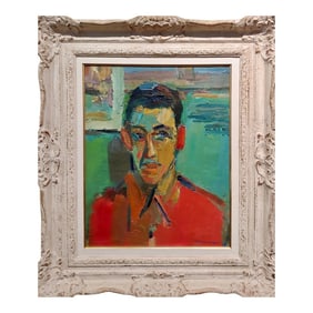 Tom Zoenierkiewicz- 1949 Portrait of a Men W/A Red Shirt-Oil Painting