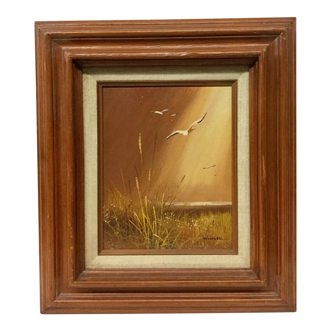 Mid Century Modern Original Oil Painting: We love these oil paintings done by an unknown artist. Such a typical example of Mid Century colors and theme. This oil painting has been framed with linen and wood. Very common back in the 50's. It l