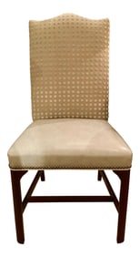 Hickory Chair Transitional Soft Gray Leather and Beige Linen Side Chair