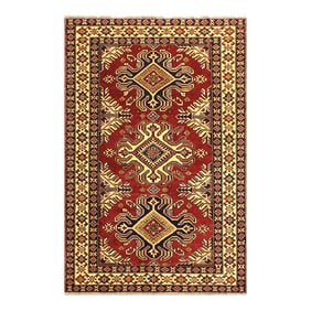 1990s Bohemian Super Kazak Red/Beige Wool Rug