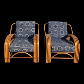 Pair of Four Strand Bent Bamboo/Rattan Lounge Chairs 1950s