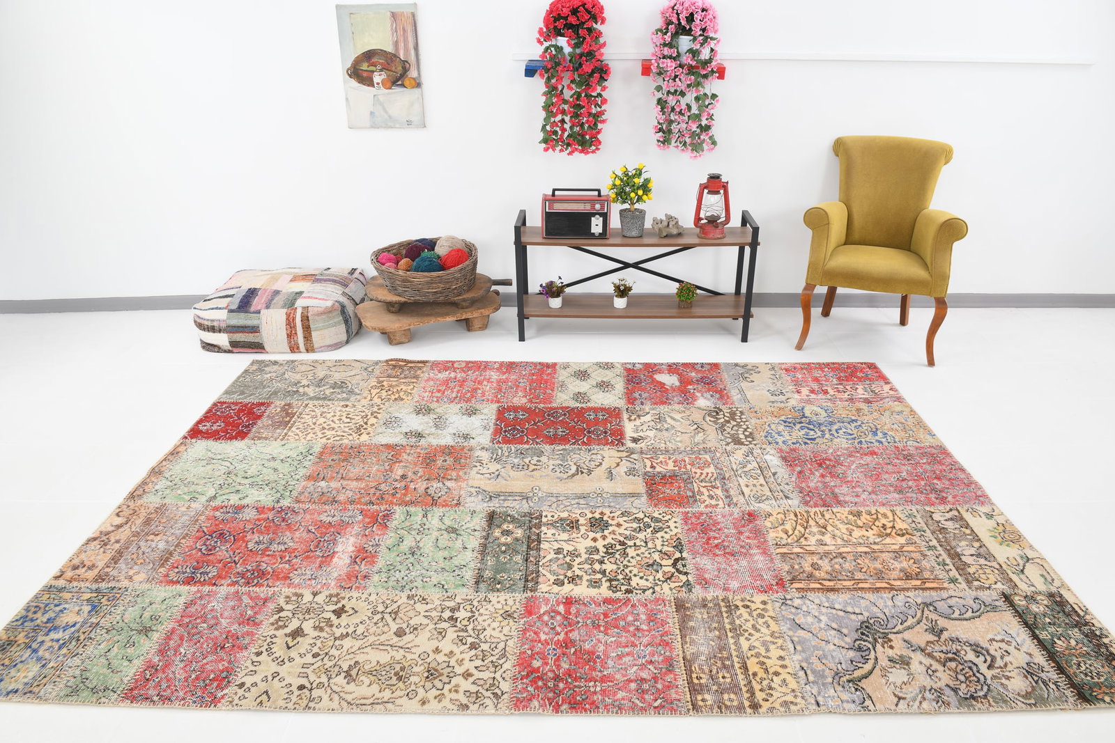 7'0'' x 9'10'' Handmade Vintage Wool Patchwork Rug - 5 - 5