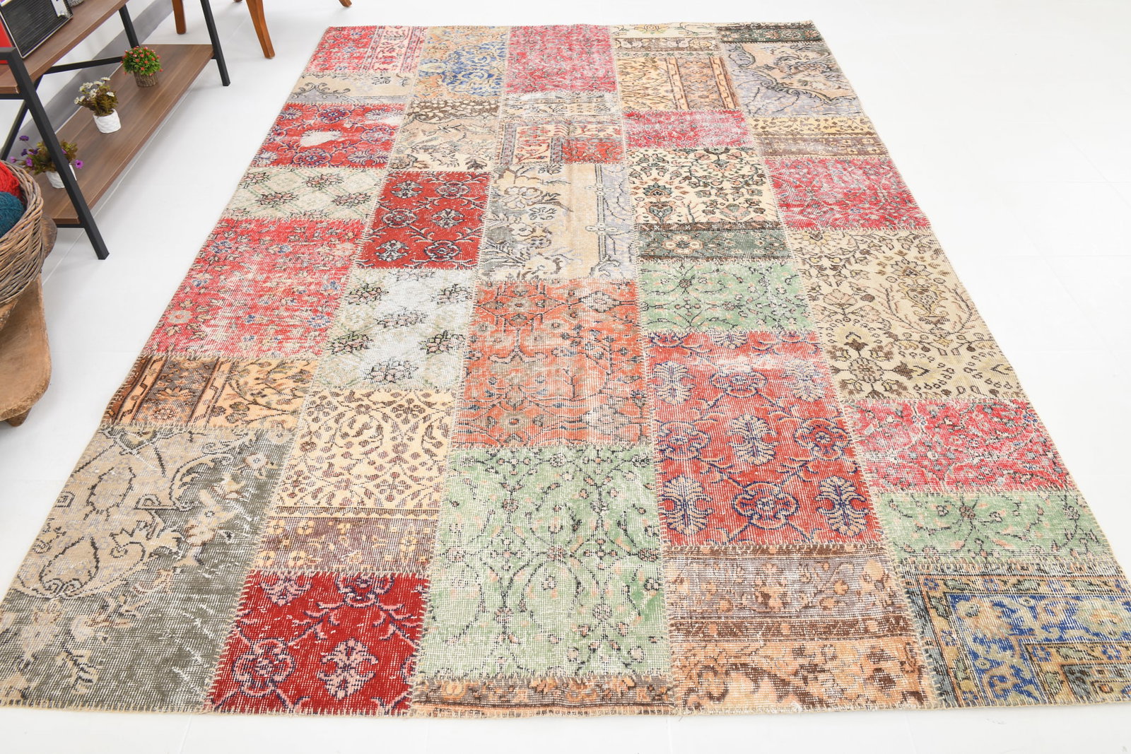 7'0'' x 9'10'' Handmade Vintage Wool Patchwork Rug - 5 - 8