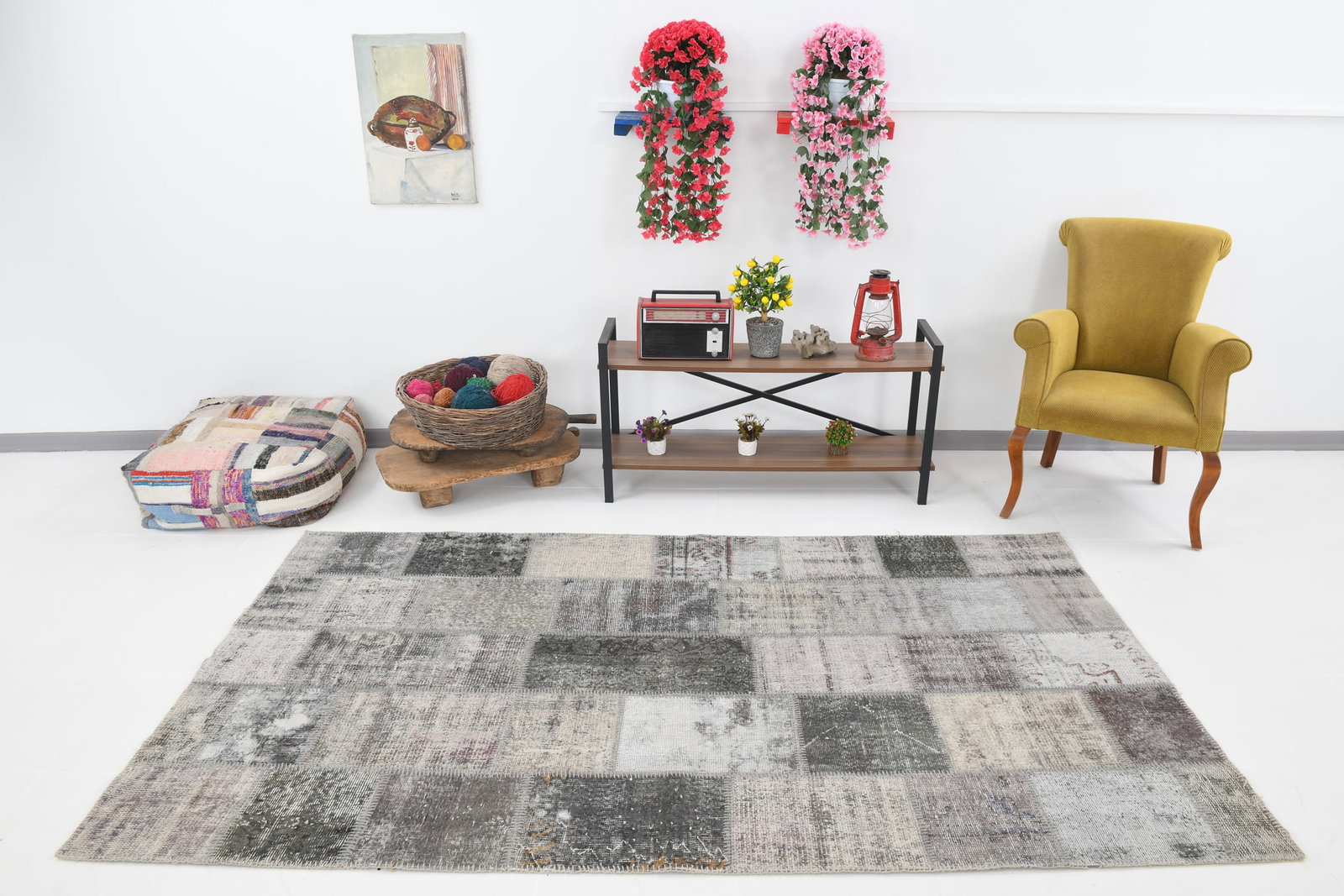 4'10'' x 8'4'' Handmade Vintage Wool Patchwork Rug - 615 - 5