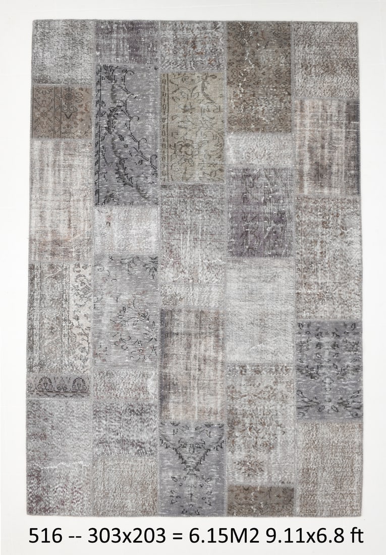6'7'' x 9'11'' Handmade Vintage Wool Patchwork Rug - 516