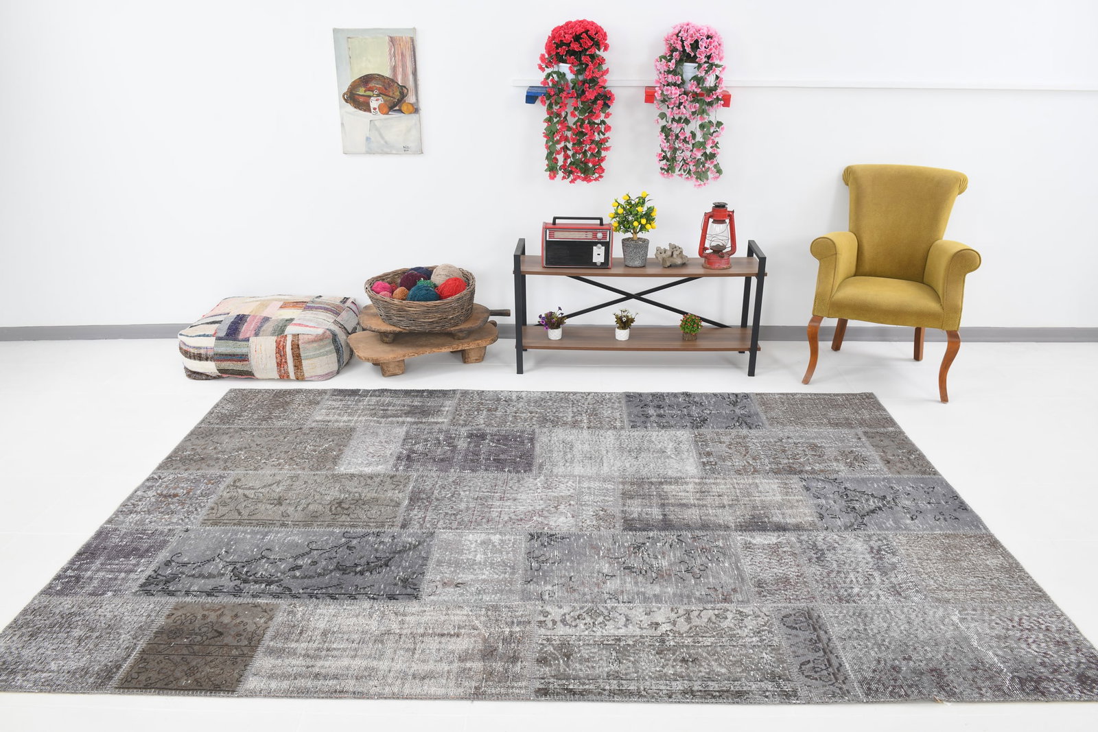 6'7'' x 9'11'' Handmade Vintage Wool Patchwork Rug - 516 - 5