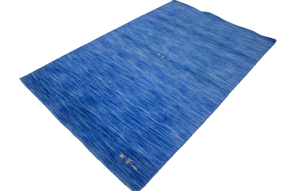 Solid Blue 5X8 Oriental Modern Rug - 4