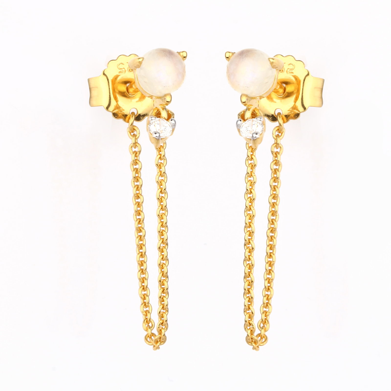 Earrings: White Rainbow Moonstone CAB Round 4.00mm: Title: Earrings: White Rainbow Moonstone CAB Round 4.00mm Description: White Rainbow Moonstone CAB Round 4.00mm - 1Pc + White Cubic Zirconia Round 2.00mm - 1Pc ( White Pan Rhodium only on WCZ) Date/Pe