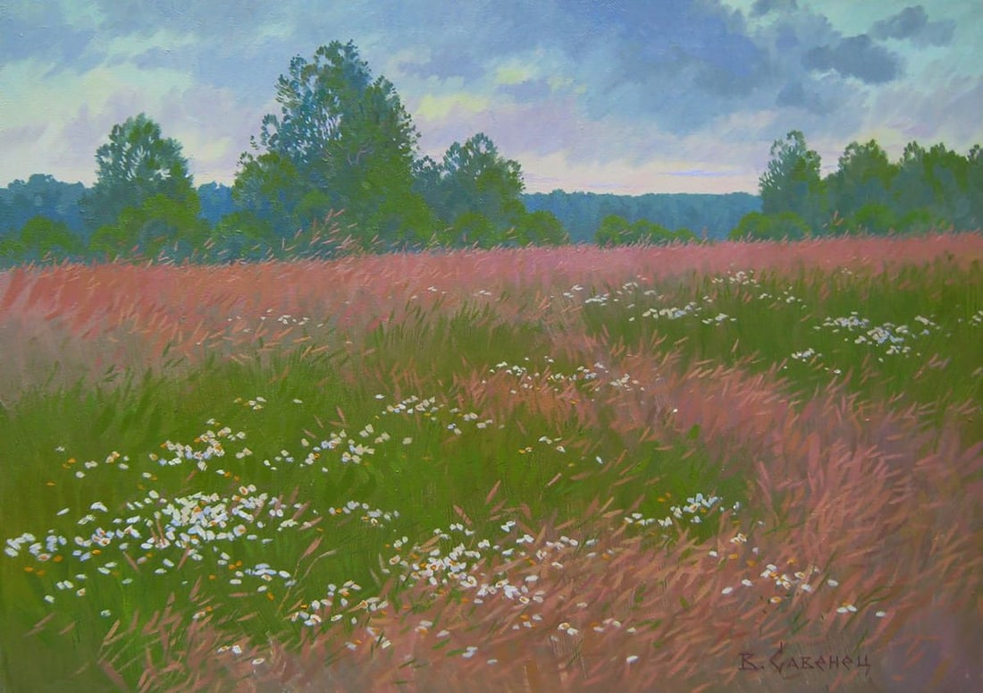 Oil painting Field daisies Valery Savenets: Title: Oil painting Field daisies Valery Savenets Description: NoSav 367*** ABOUT THIS PAINTING **** TITLE: "Field daisies"* ARTISTS: Valery Savenets* SIZE: 50x70 cm/'19.68x27.55 inches'* MEDIUM: oil,