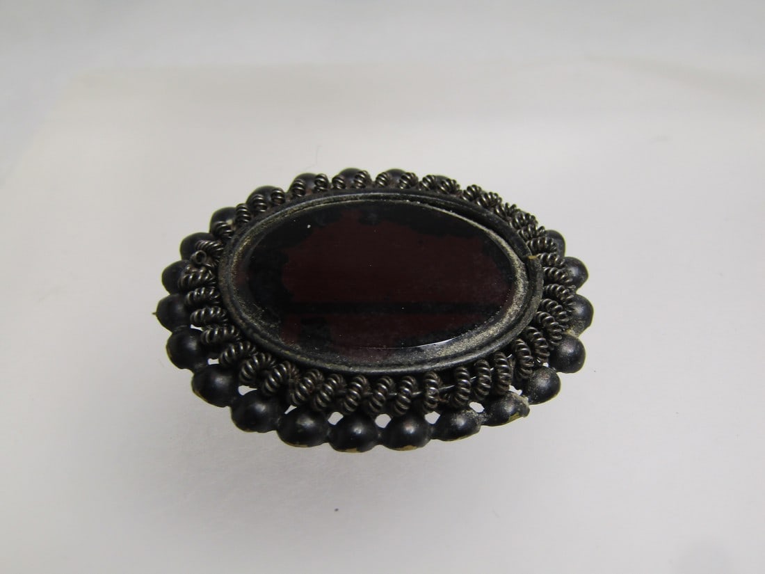 Antique Purple Glass, Black Mental Brooch, C-Clasp 1800's-1910 (1 of 5)